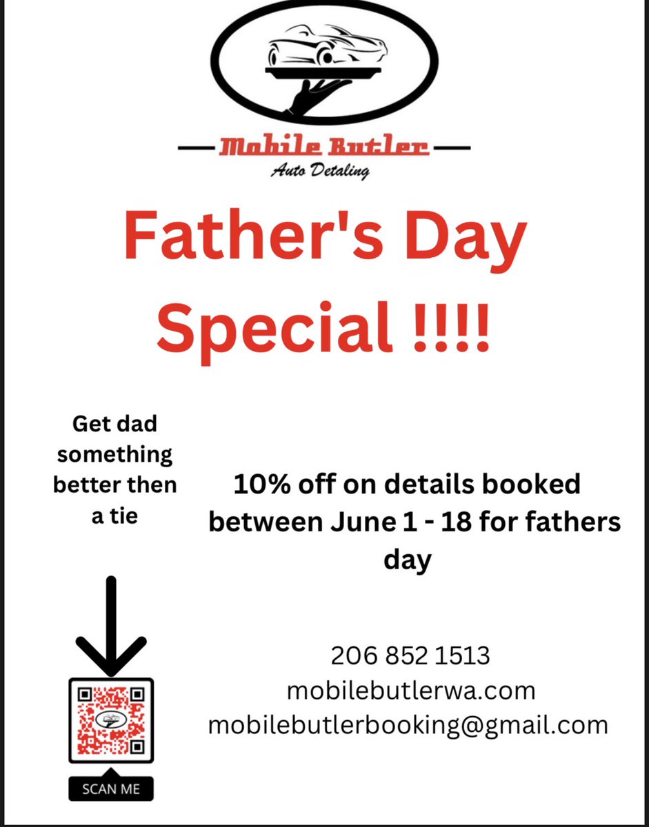 imbckngr's tweet photo. 🧼🧽HERE ARE THE DETAILS🧽🧼

We are running a special promotion to get dads better gifts for Fathers Day. 

The @mobilebutler_ team has got your back and is taking 10% off of the costs for all details that are put in our schedule by Father’s Day, June 18th. https://t.co/qkXwGKe7e6