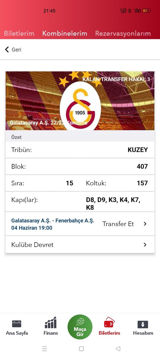 GALATASARAY-FENERBAHÇE maçına bilet vardır devir
Açılmıştır #uAavrupa 
#bilet #maçbileti #biletdevir #biletdevret #kombine #kombinedevir #kombinedevret #biletarıyorum #kombinem #Galatasaray #Galatasaraybilet