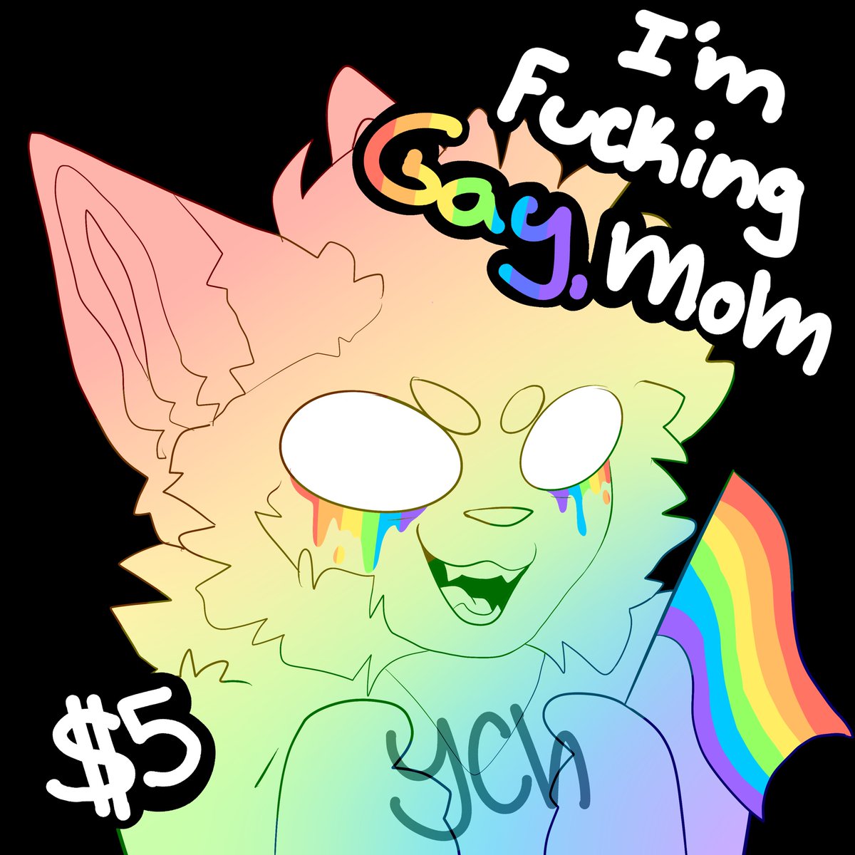✨🏳️‍🌈$5 #Pride #YCH🏳️‍🌈✨ (OPEN) •LIMITED SLOTS •C4$h4pp only •Flat color + minimal cell-shading •”Mom” can be switched to “dad”, or whatever wanted :) •Flag, tears, and “Gay” can be replace with any flag/sexuality/gender! •Any species :) #PrideMonth #furry