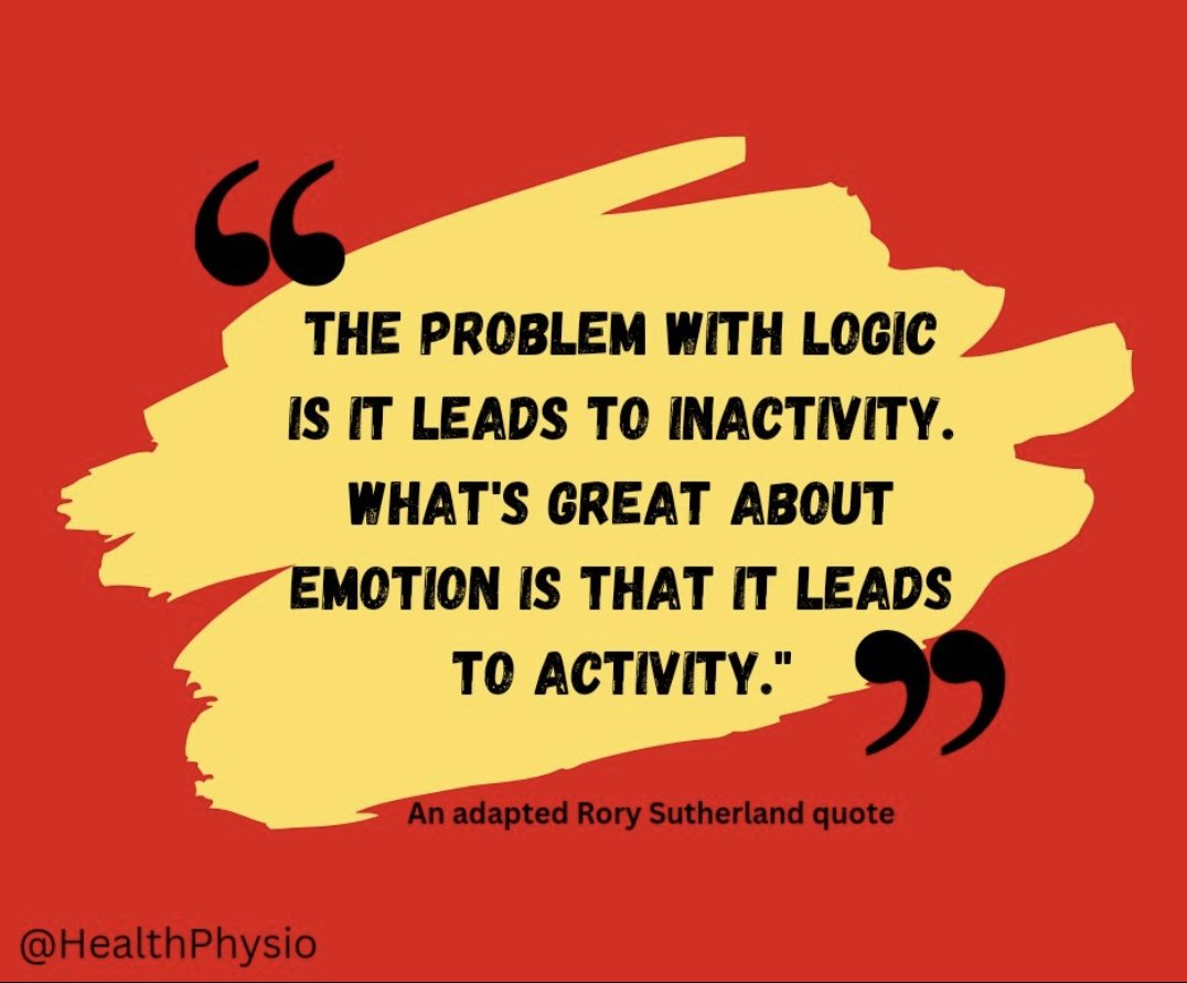 🔵 In #healthcare we often rely on logical reasoning to promote movement.

🔴 Whereas appealing to emotion is more likely to result in the desired #motivation and action.

To avoid deconditioning we need to #MakeMovementMeaningful❗

#EndPjParalysis #NHS #SocialCare