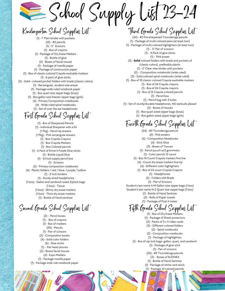 For any parents wanting to get a head start on school supplies, here is our Hernández list for each grade level. These lists were made by the teachers and include all the things students will use every day!! We can’t wait for the kiddos to come back!