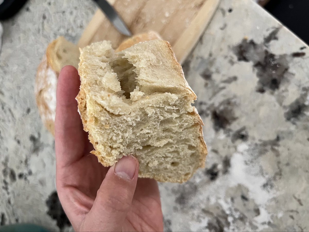 hirokonishimura's tweet photo. About 3 years late to the party, but finally joined #BreadTwitter to feed the baby allergen and preservative free bread for their first bread. They’re like “Ok whatever,” but dad is very pleased with this turn of events 😂 Made with water, flour, salt, and yeast. https://t.co/SKNSl5BUxO