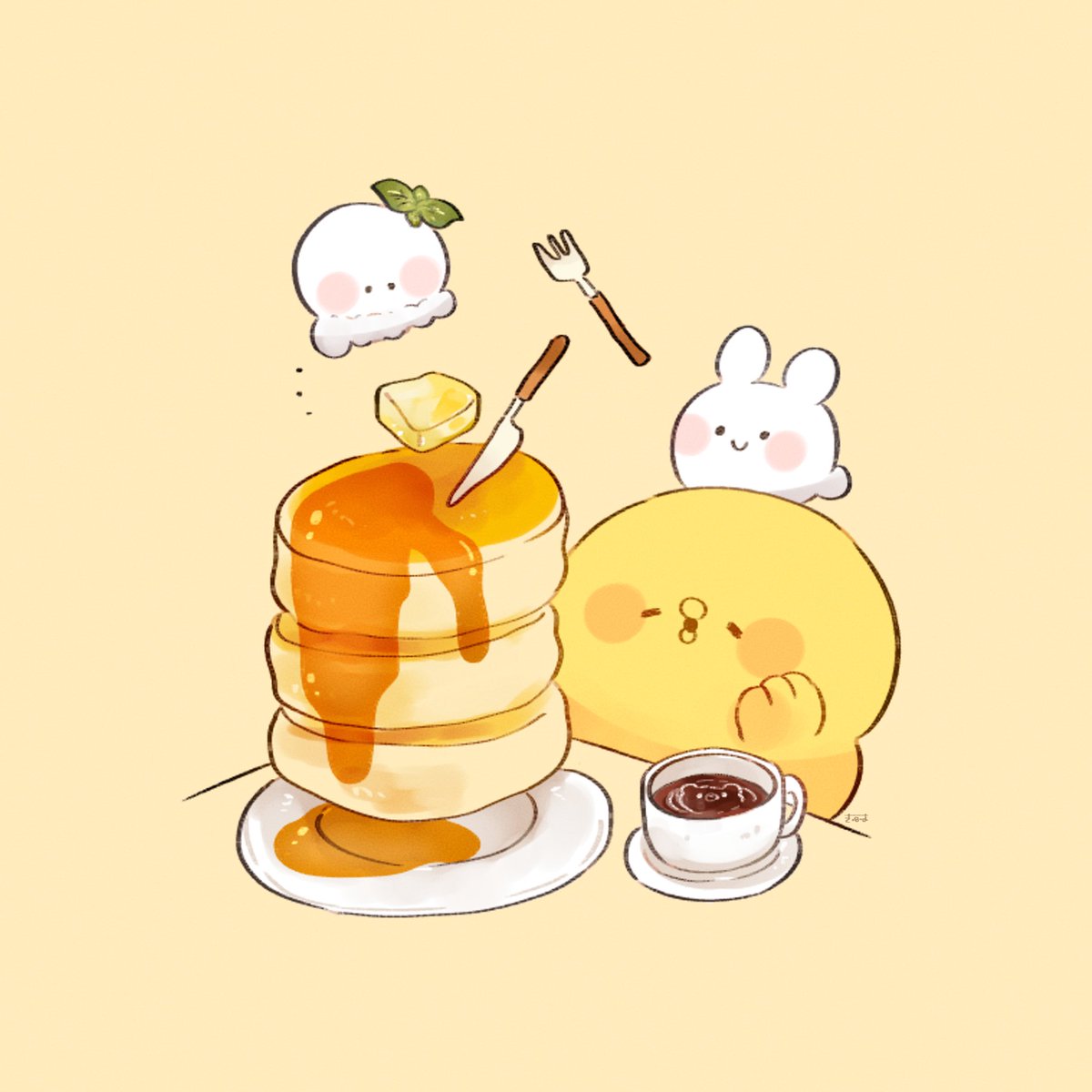 「パンケーキだぁ～!  #きみピヨ」|てんみやきよのイラスト