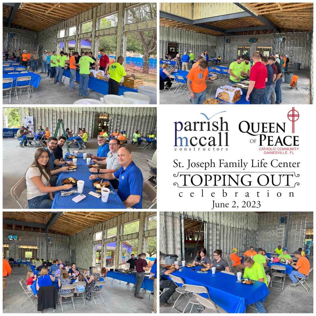 A beautiful day for a Topping Out at Queen of Peace St. Joseph Family Life Center today! Thank you to our project managers, superintendent, architect, engineers &amp; our subcontractors for all your hard work! #thankyou #toppingout #parrishmccall #stjosephfamilylifecenter #qop