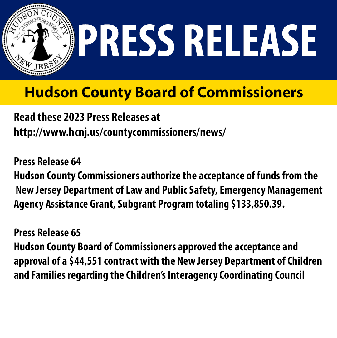 New press releases via the Hudson County Board of Commissioners are now available! Catch up on them on our website!

hcnj.us/countycommissi…

#hccommissioners #nj #pressreleases #PressRelease #news #local