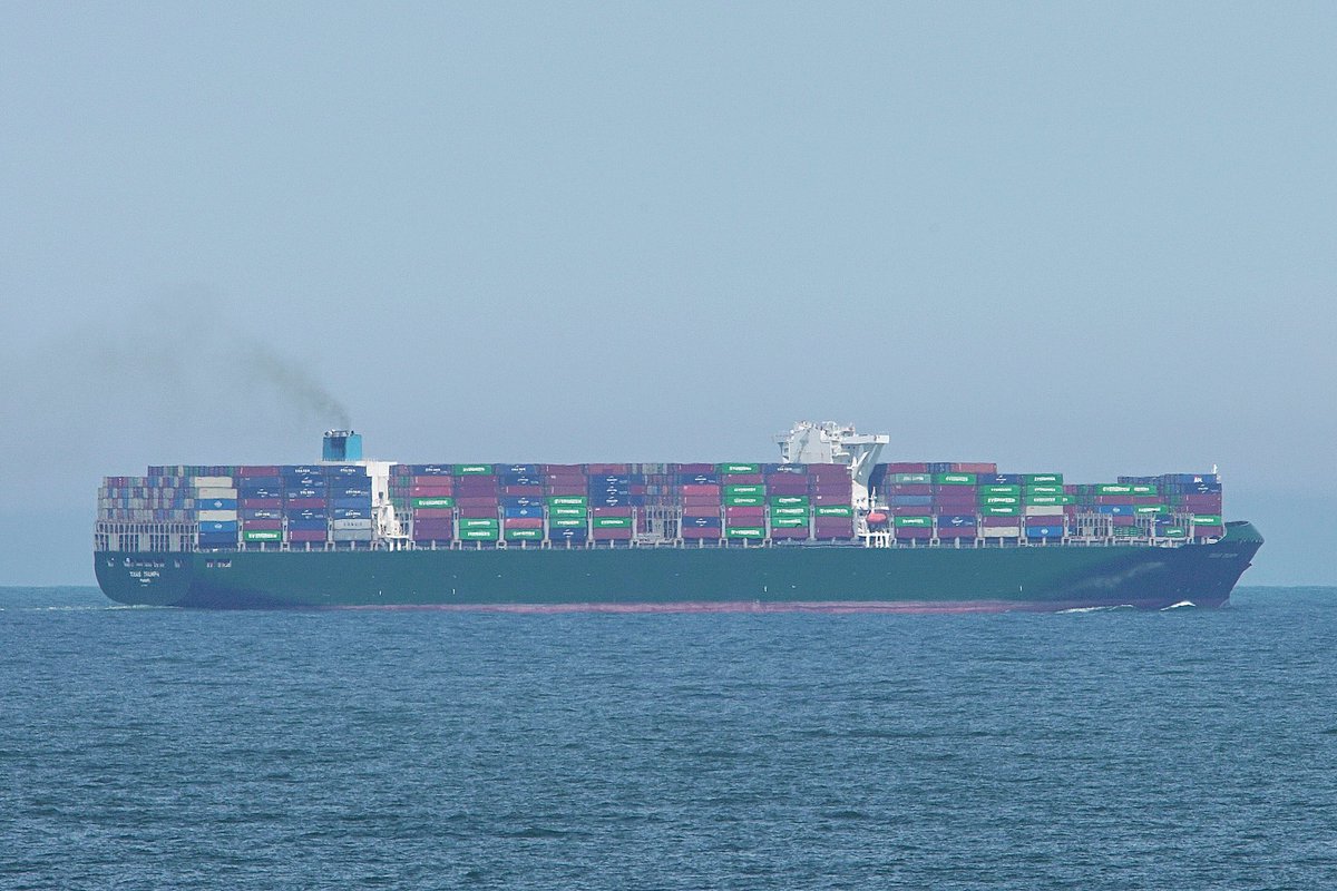 At 365 meters the TEXAS TRIUMPH, IMO:9737503 Tampa Triumph-class #ContainerShip en route to Colon, Panama, flying the flag of Panama 🇵🇦. #ShipsInPics #TexasTriumph