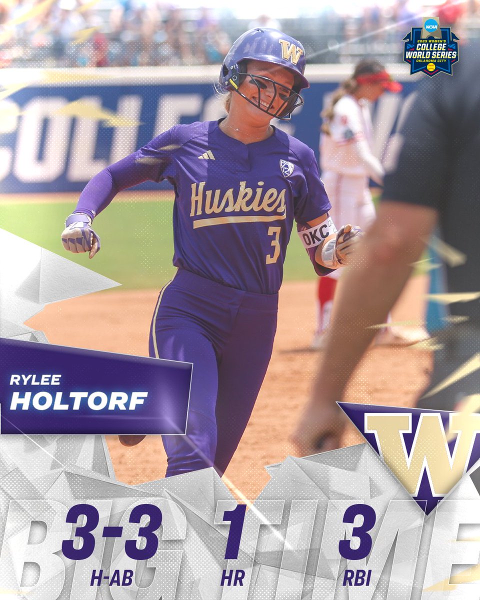 NCAASoftball's tweet photo. Rylee's got that dawg in her! 🐺

@ryleeholtorf ties career highs with three hits and three RBI in @UWSoftball's win against Utah. 

#WCWS https://t.co/6tGNCYrePX