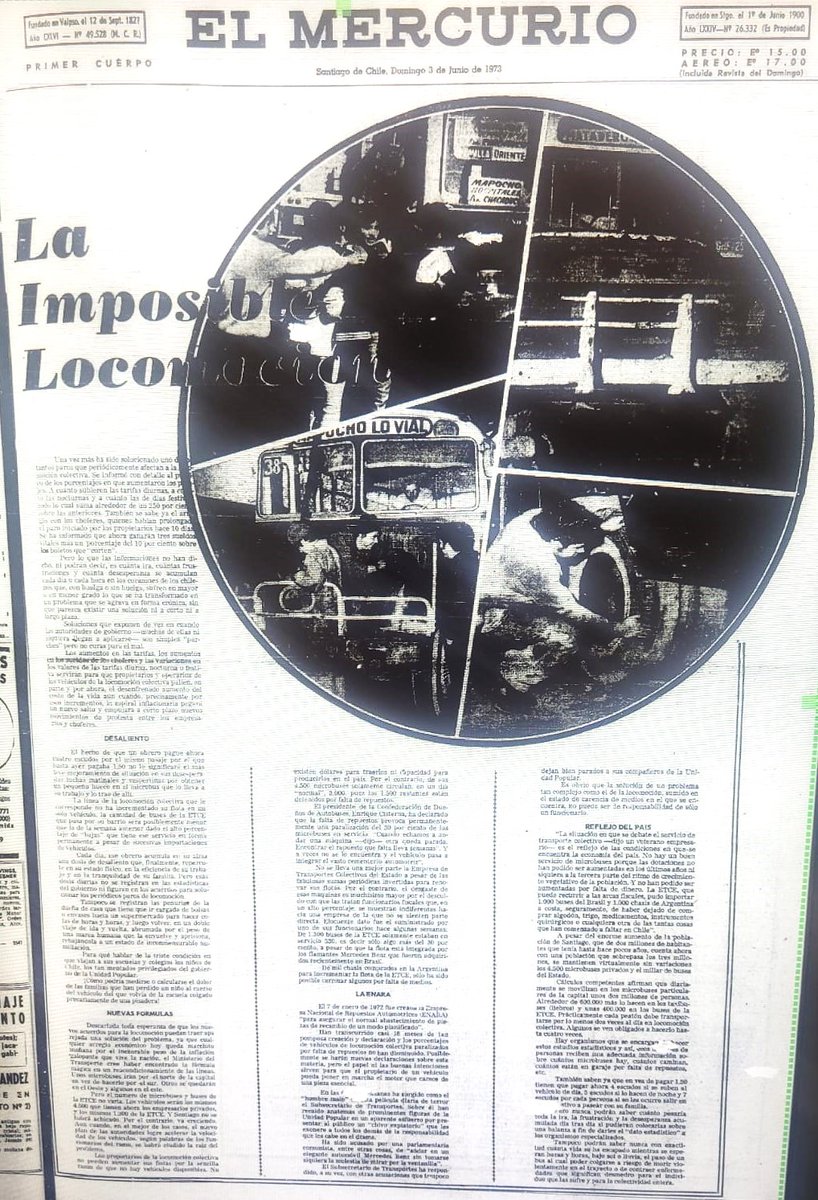 100_diasGolpe's tweet photo. 3 de junio de 1973:  
El Mercurio: "La imposible locomoción".
La Tercera: "Caszely y Galindo tentados por el Real Madrid". Clarín: "Primero los hacía gozar como chinos".  
El Siglo: "Conflicto de El Teniente degenera en terrorismo". https://t.co/uo9zpNkS97