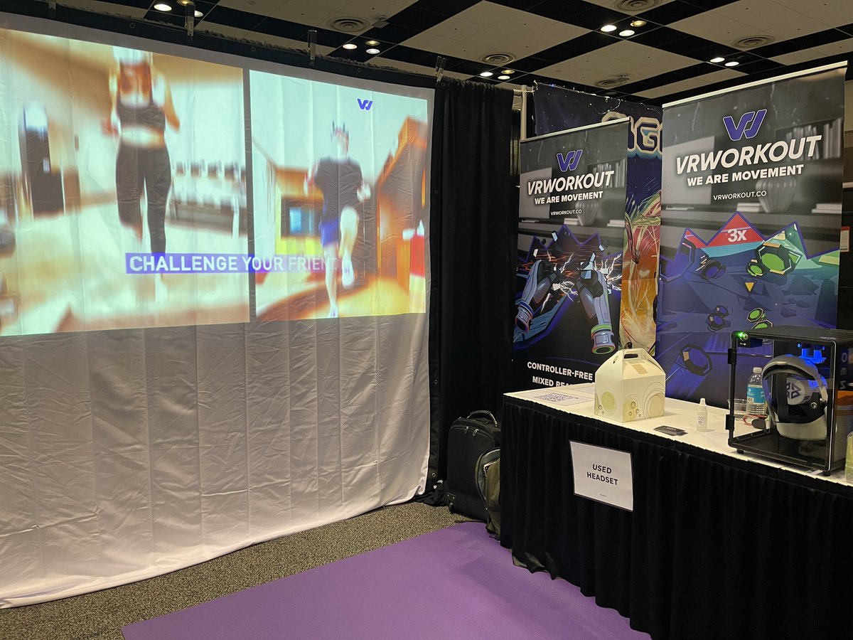 If you’re still at #AWE2023, make sure to stop by @XRWorkout’s booth #1442 in the Playground to experience a workout from the future! 🦾
