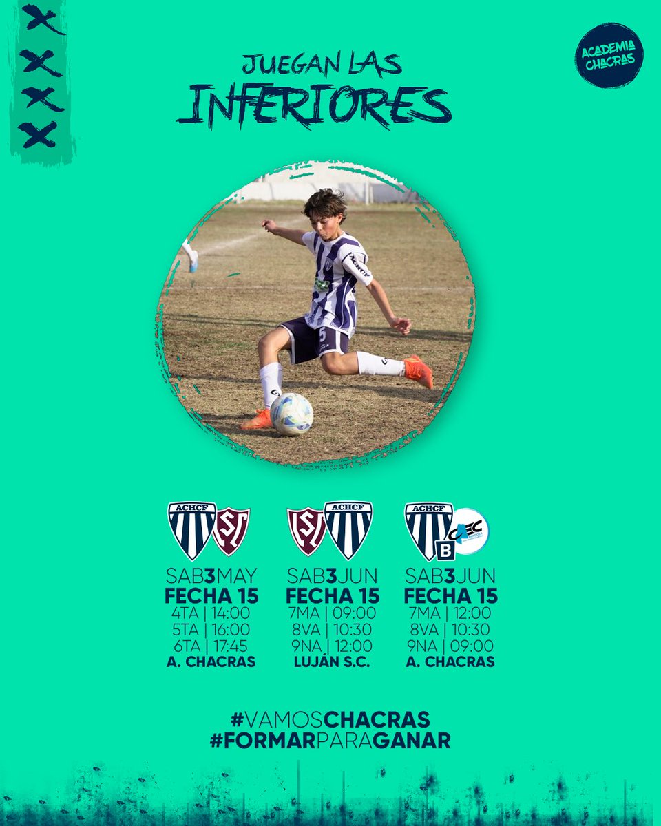 ChacrasOficial's tweet photo. #Formativas 

🫶🏻 Les dejamos la programación de este finde con clásicos incluidos frente a Luján Sport Club

🤩 ¡Hagamos de estos partidos una verdadera fiesta del fútbol lujanino! 

#VamosChacras 
#FormarParaGanar 
#15AñosFormando https://t.co/6x999hPEtb