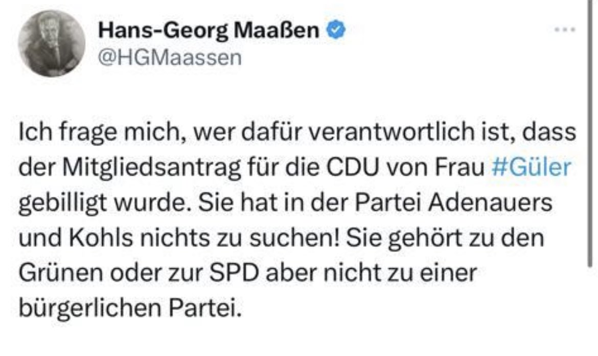 Frau <a href="/SerapGueler/">Serap Güler</a> repräsentiert die CDU in einer einzelnen Haarspitze mehr, als es HG Maaßen jemals in seiner gesamten Existenz vermochte. Es ist höchste Zeit, dieses Kapitel zu beenden