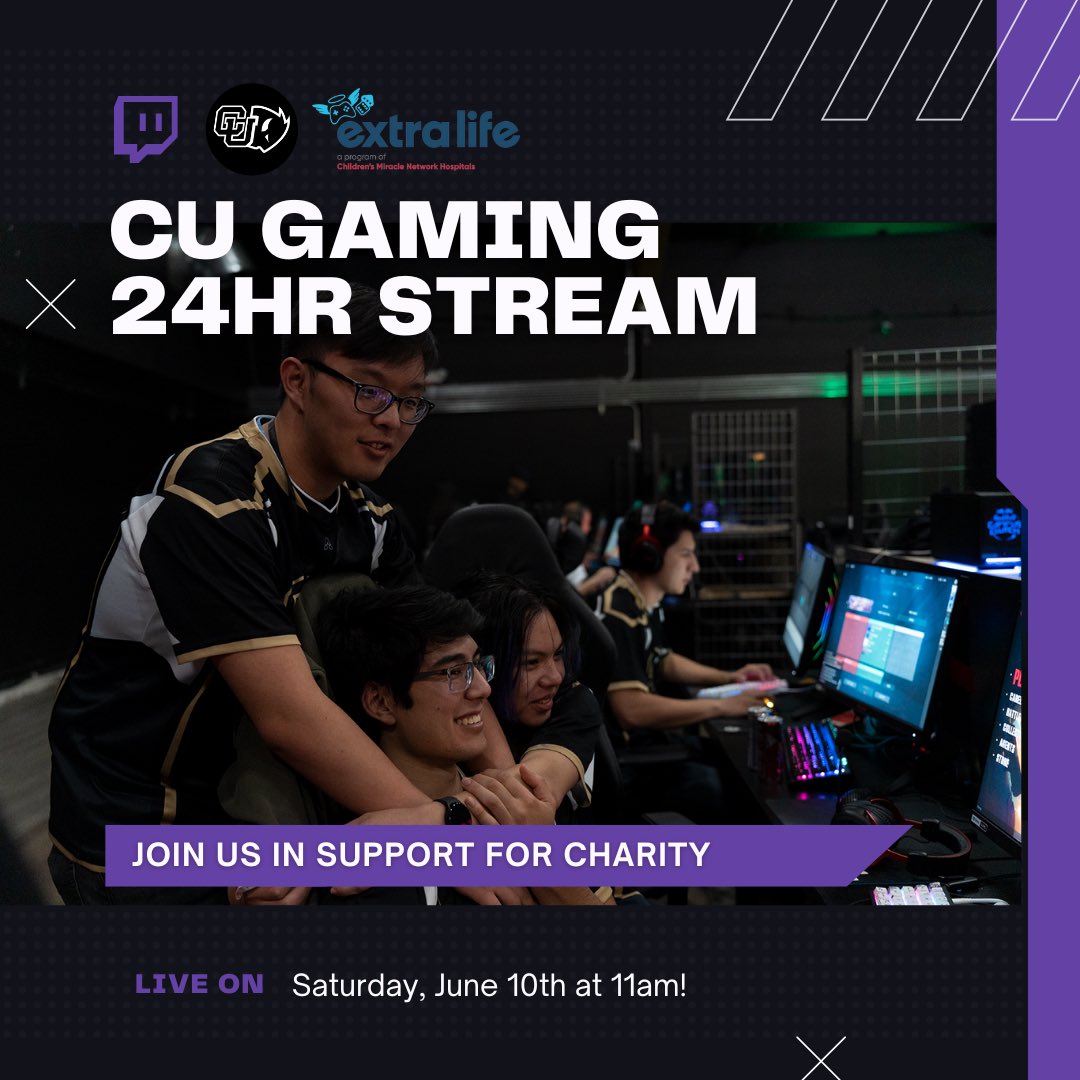 BoulderEsports's tweet photo. Our annual charity stream is BACK 🫡

Check out the final schedule below and tune in to support a great cause!

📆 June 10th - 11th
⏰ 11:00am MDT start
📺 https://t.co/Fr1Ij1BCA8

All donations will go to support @ExtraLife4Kids and the Colorado Children’s Hospital! https://t.co/XXrEqrJtSO
