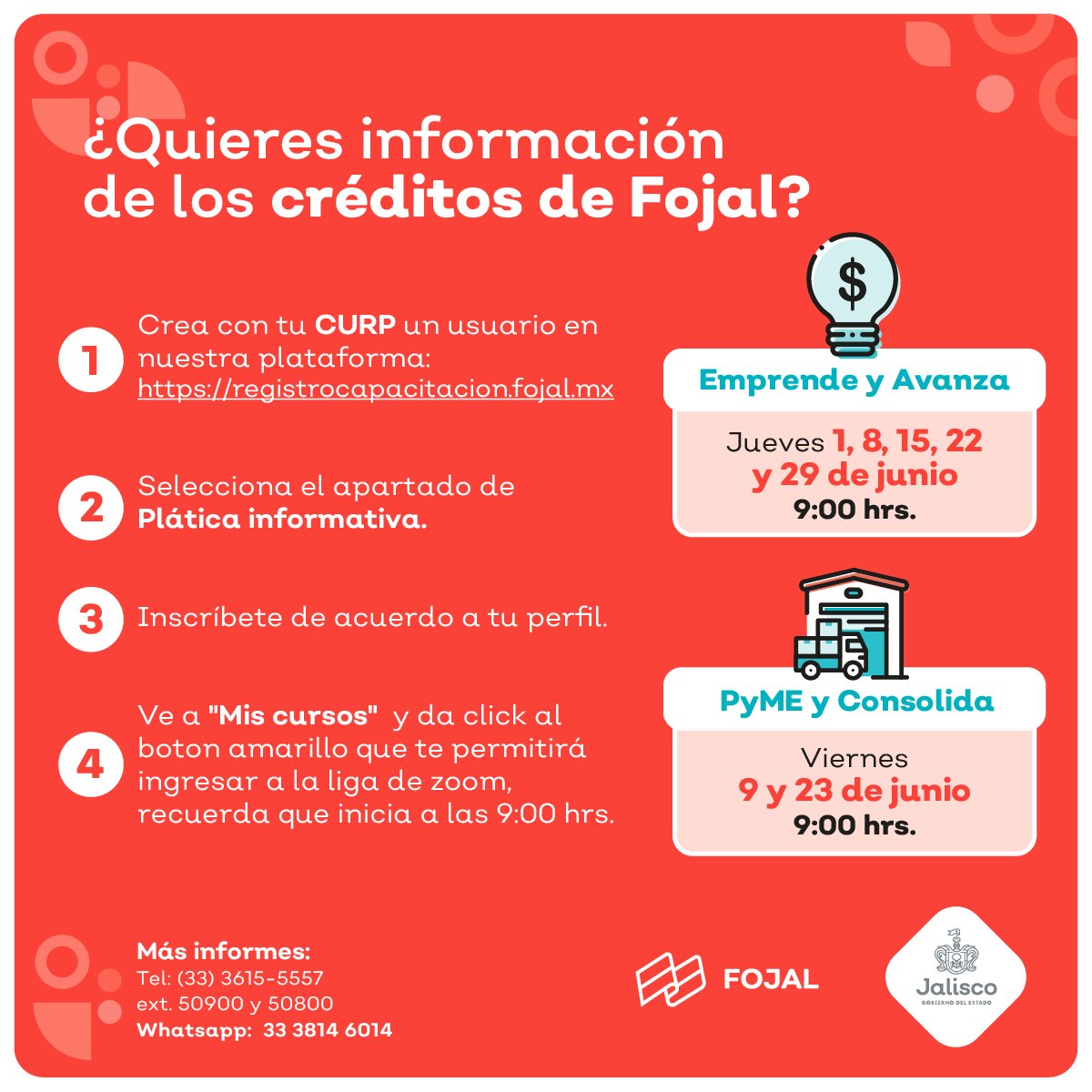 SedecoJalisco's tweet photo. 🏪 ¡Haz crecer tu negocio con #Fojal! Recuerda tenemos distintos financiamientos para que ayudarte a lograr tus objetivos. ✅
Regístrate a nuestras capacitaciones y conoce las opciones que tenemos para ti 👉 https://t.co/4V8vaW4Ps3. https://t.co/W2TCsOMvLa