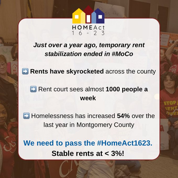 Just over a year ago, temporary rent caps ended in #MoCo. 
Moving is: ➡️disruptive for children + workers, 📷dangerous for the elderly + disabled, 📷#HOMEAct1623 for stability + predictability!
#RENTISTODAMNHIGH 
#RENTSTABILIZATION