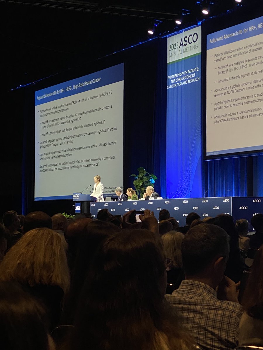 Dr. @ErikaHamilton9 takes the #ASCO23 stage to present data from adjuvant monarchE trial.