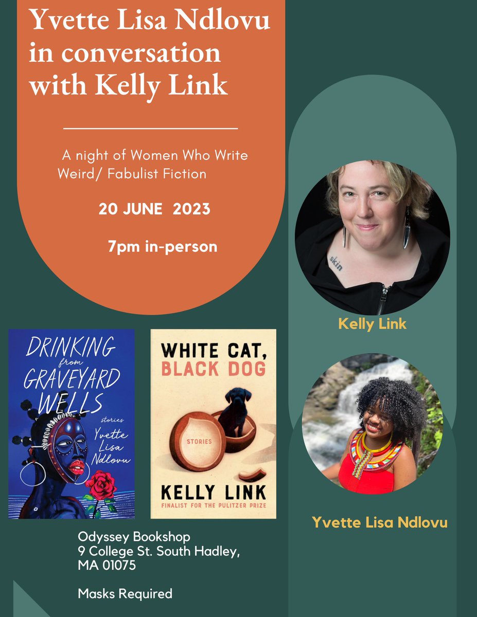 Coming up June 20 @odysseybks in South Hadley ! Kelly Link and I will be talking all things fabulism & short fiction! @haszombiesinit @smallbeerpress