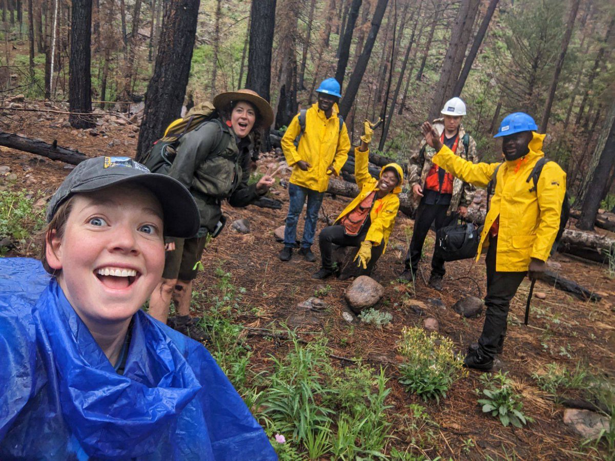 NMFWRI's tweet photo. Our hardy #ecological #monitoring crew braved steady rain and 60 degree slopes this week to remeasure some #CFRP plots 15-year and 1-year post forest treatment. #nmfwri Photos by monitoring technician Carolina May. https://t.co/GqR7qLCba8