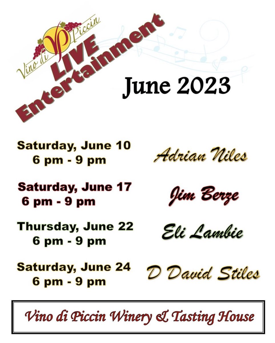 June’s entertainment schedule!
#vinodipiccin #winelover #winery #wine #ohiowine #ohiowine #ohiowinemonth #SmallBusiness