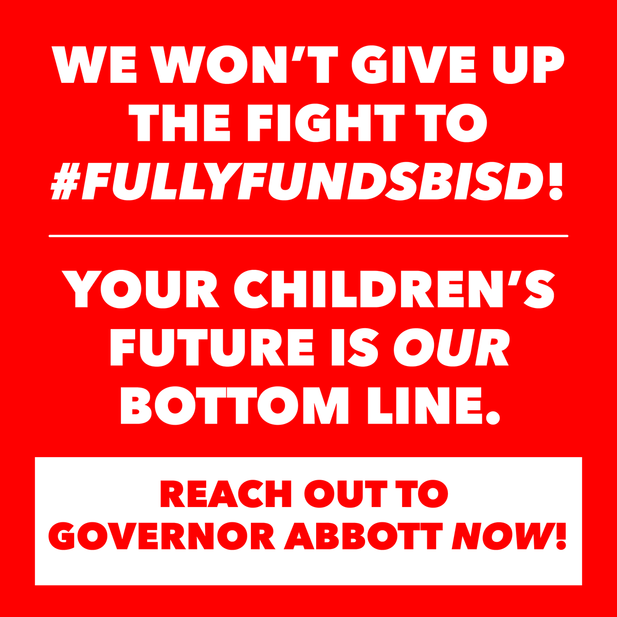 📢 Contact @GovAbbott & request a Special Session to increase the Basic Allotment.
 
On Mon., the 88th Texas Legislative Session ended with the Senate & House unable to agree on HB 100, the only legislation to increase public ed funding. 📲 bit.ly/DrBlaineUpdate… #FullyFundSBISD