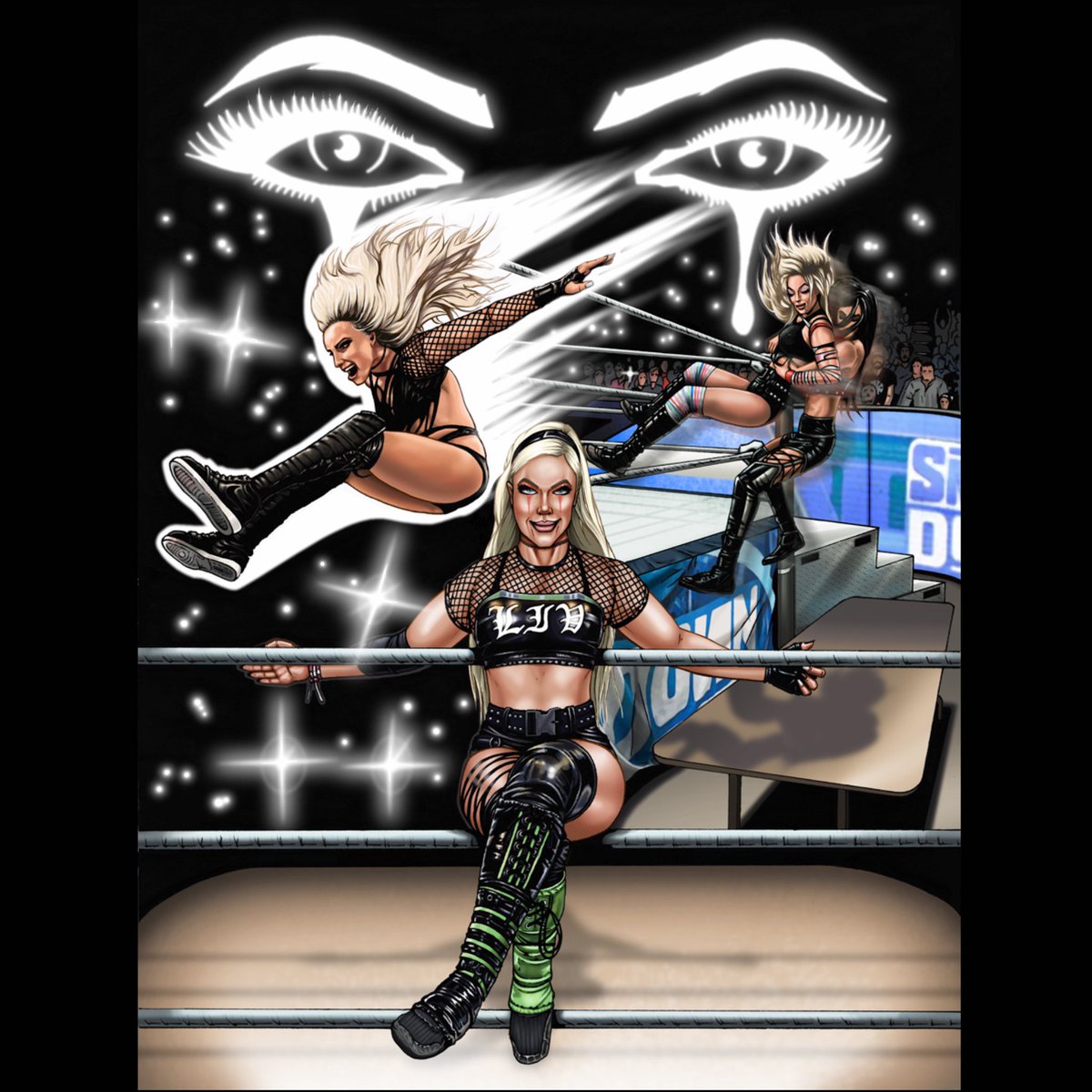 NOW FOR SOMETHING BRAND NEW!!
<a href="/yaonlylivvonce/">LIV Morgan</a> poster I drew up. As the new queen of extreme, Miss Morgan has been killing it ever match,.. hope to see even more high heights!! Second pic is the inks for the colour.
#Toronto #wrestling #WWE #womanwrestling #livmorganwwe