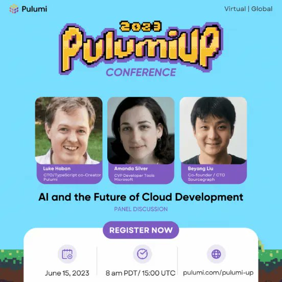 Of course we're most excited about @timjholm's multi-cloud talk at #PulumiUP 😉, but we're also looking forward to the panel discussion on #AI and #cloud development!

Register here: buff.ly/3MGZiFn