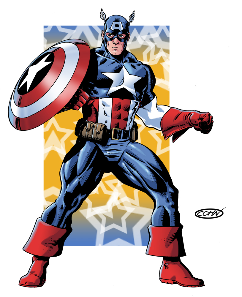 Scott_Cohn_Art's tweet photo. Captain America, USAgent, Sam Wilson, and a #RedesignWednesday Red Guardian walk into a bar... https://t.co/ljOFNDhkWW
