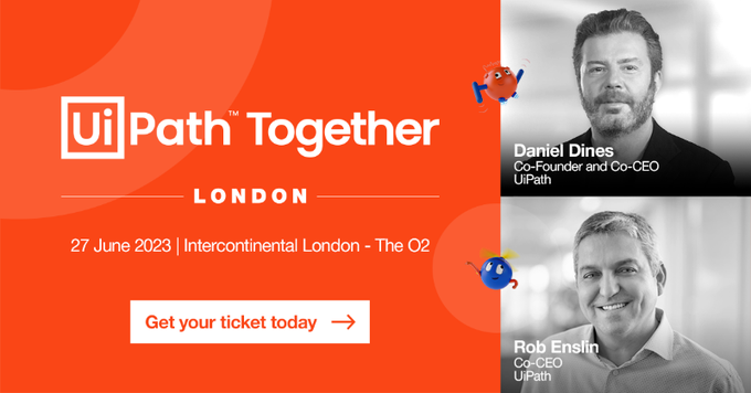 jamesvgingerich's tweet photo. Catch @UiPath's Co-CEOS @DanielDines and @RobertEnslin on the greatest #Automation stage in London at #UiPathTogether. 🛫 Find out why #AI is a C-level imperative and what our future holds. (UiPath) #DigitalTransformation #RPA https://t.co/eolQ2LjMbo
