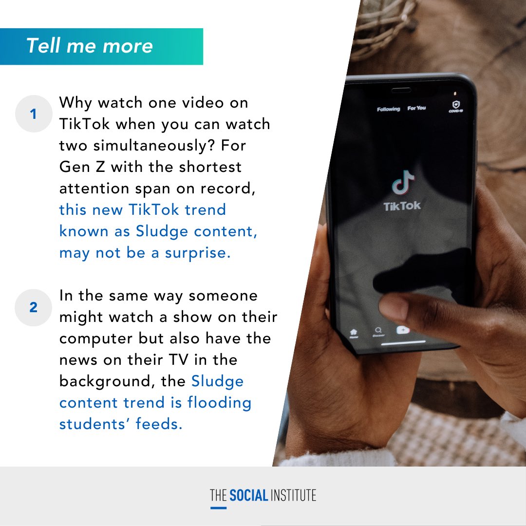 TheSocialInst's tweet photo. Have you seen the latest viral TikTok trend #sludgecontent?
Find out more about how it's impacting students and grabbing their attention in this week's Huddle.
https://t.co/EzBVA1iiyd https://t.co/N7bmNFeI3S