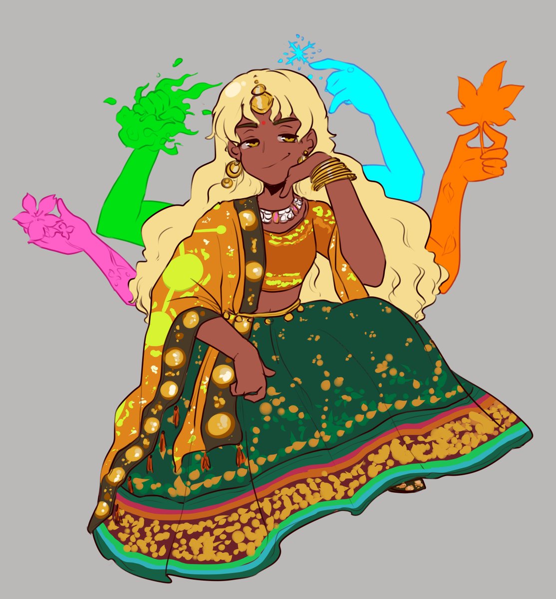 indian okina lives rent free in my head but i did struggle for a while to design her

i drew her in a lehenga choli!