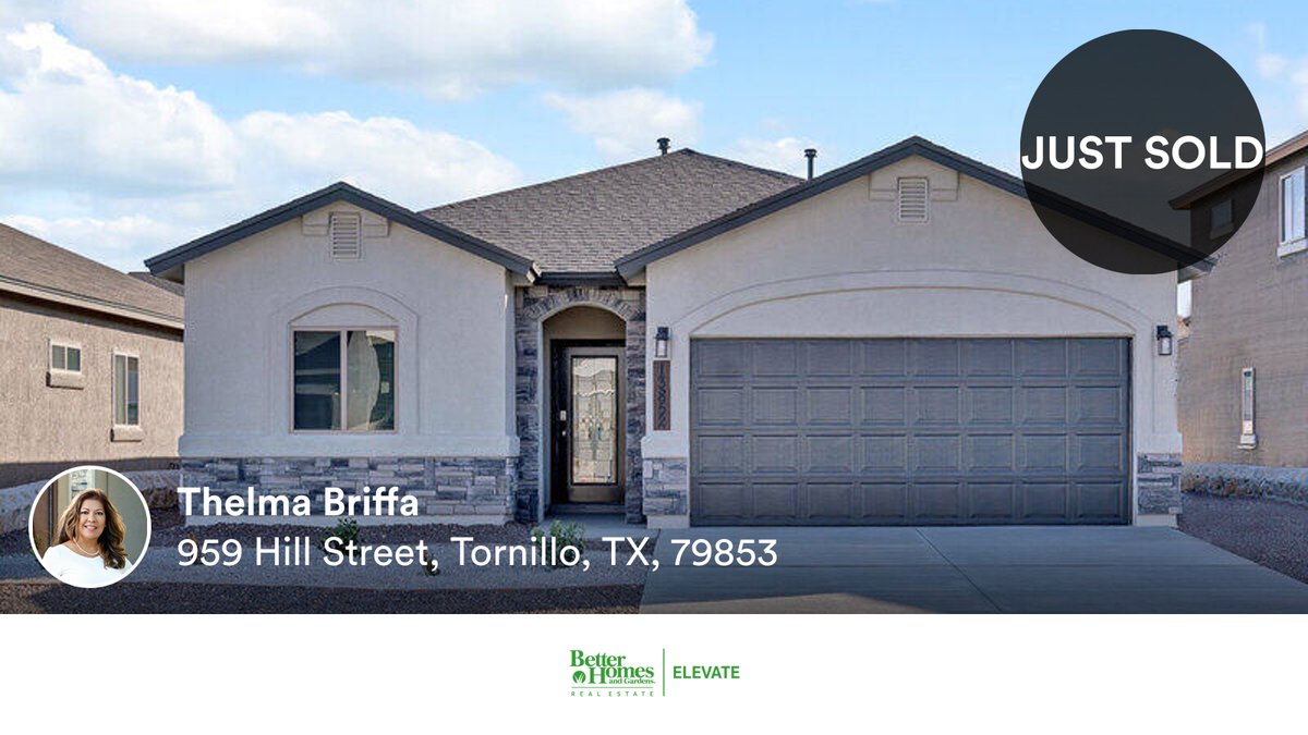 BHGRE_Elevate's tweet photo. 🛌 4 🛀 2
📍 959 Hill Street, Tornillo, TX, 79853

Our agent’s latest sale on RateMyAgent
 435113
https://t.co/0WmfLF8ETt

...
#ratemyagent #realestate #Better_Homes_and_Gardens_Real_Estate_ELEVATE https://t.co/z1kS2FE4Zf