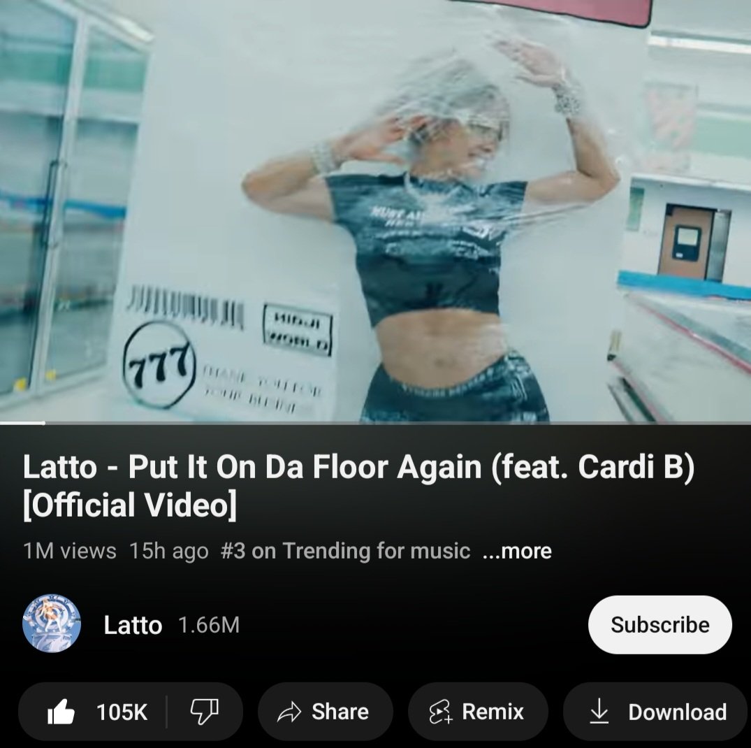 1 Million views in 15 hours
#3 in trending for music
@iamcardib @Latto are really hitmakers 🔥🎀🎁 #PutItOnDaFloorAgain #PutARibbonOnMe