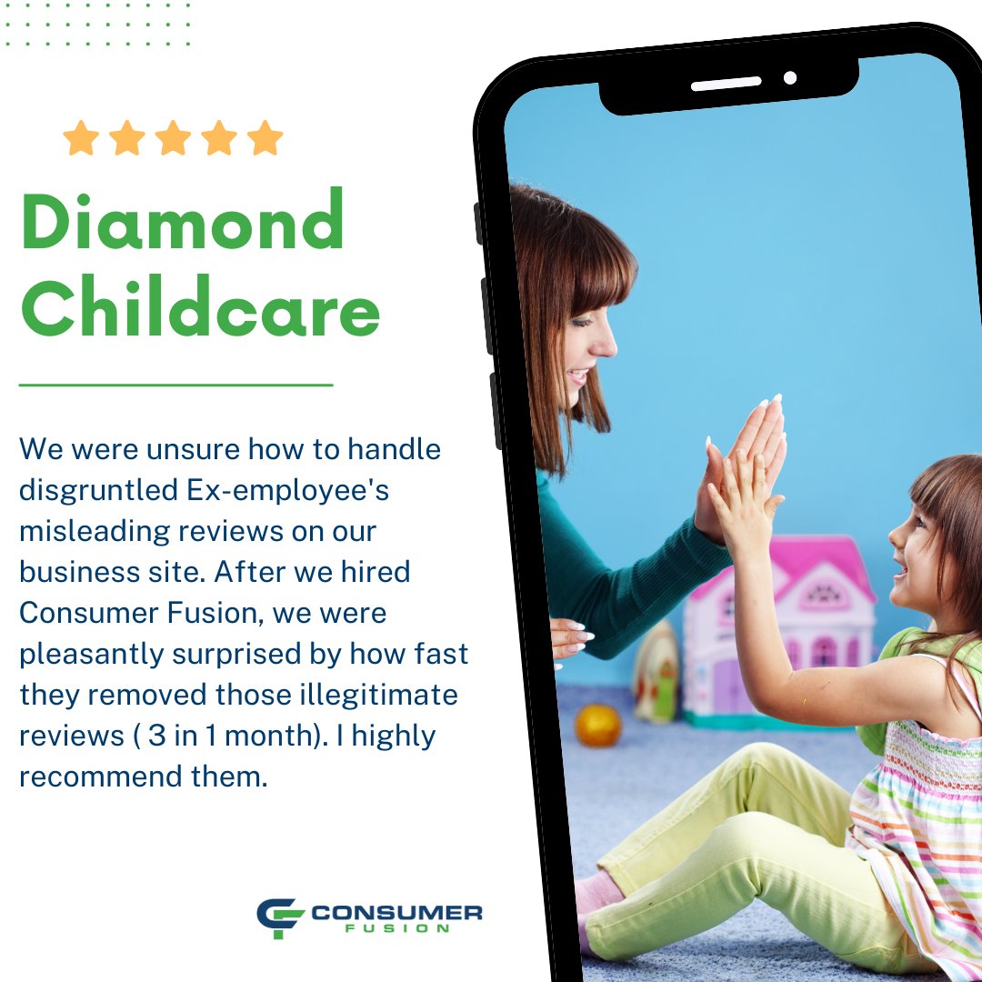 We specialize in removing illegitimate reviews that misrepresent your business. 🚫💻 
Let us help you protect your online reputation and maintain your credibility. 💪
bit.ly/3AZibOc
#ChildCareServices #ReputationRepair #ReputationMatters #consumerfusion