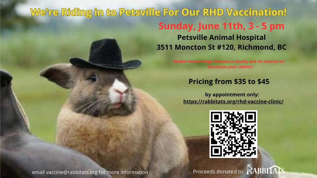 Rabbit guardians must register on our waiting list at rabbitats.org/rhd-vaccine-cl…
Rabbit Hemorrhagic Disease Virus (RHDV2) has BC in its crosshairs. Vaccination is the ONLY protection. Deaths occurs in house rabbits, barn rabbits and wild rabbits and hares. VACCINATE YOUR RABBITS!
