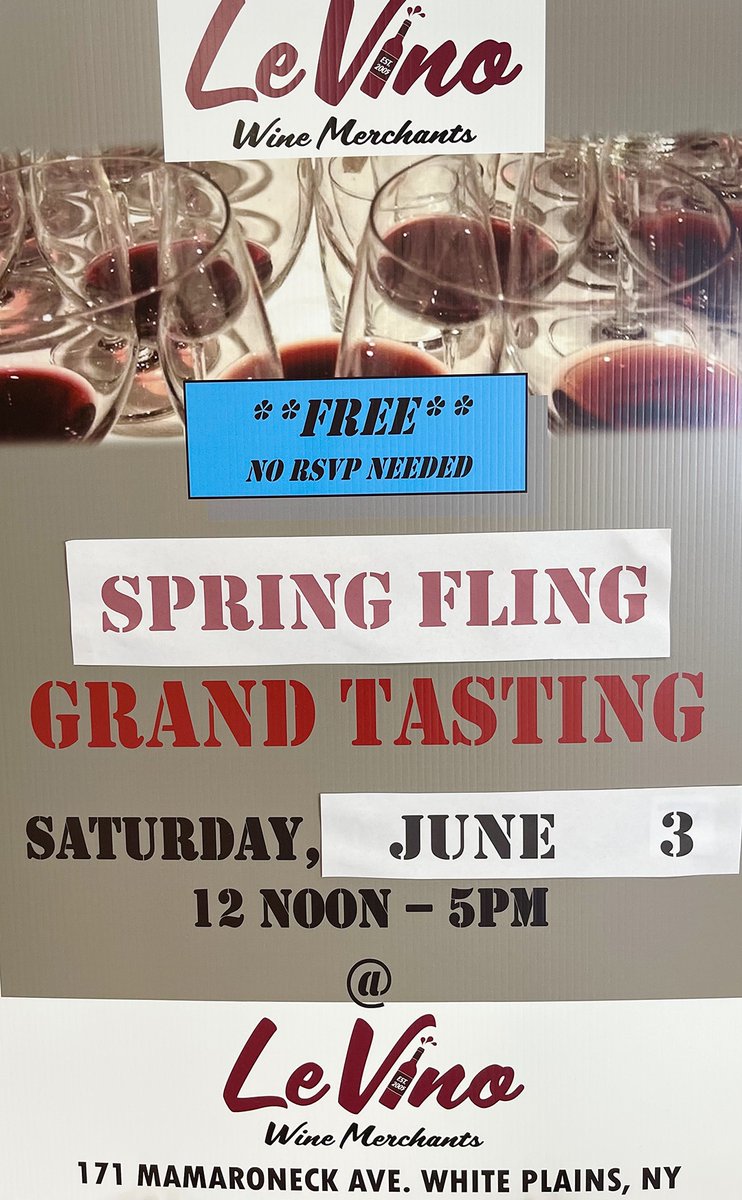 Grand Wine Tasting tomorrow at Le Vino Wine Merchants! Located at 171 Mamaroneck Avenue, White Plains, NY from 12pm-5pm.
