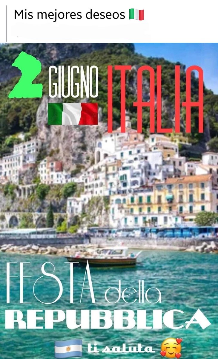 El referéndum de #Italia de 1946, tuvo lugar el #2deJunio y en él se decidió con una mayoría del 54,26 % el final de la monarquía y el establecimiento de una república.
Auguri bellísima
 #Italia ‼️💚🤍❤️🇮🇹🇦🇷👏🏻
Tierra de mi lado paterno.