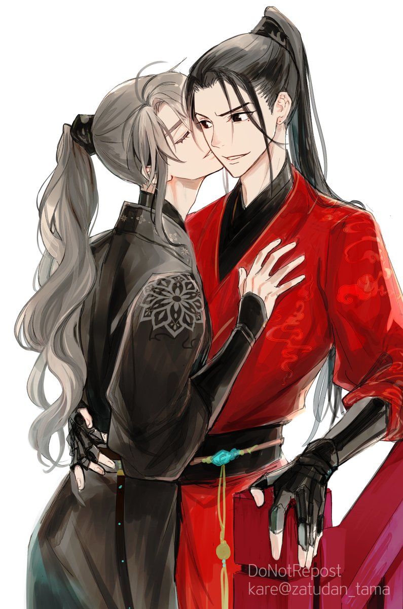 2boys multiple boys yaoi ponytail male focus chinese clothes kiss  illustration images