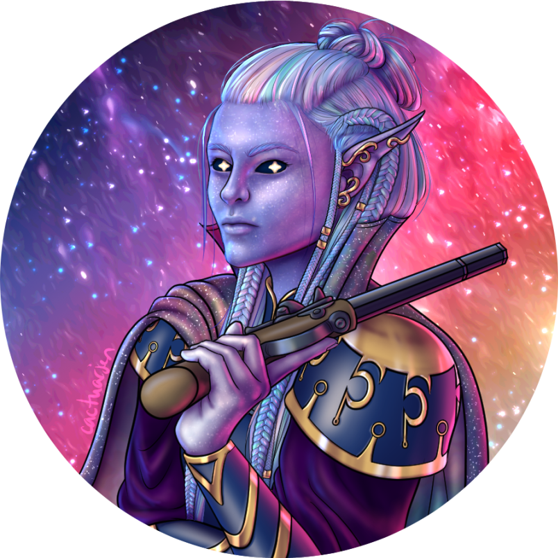 DMdraws's tweet photo. Now that their face has been revealed in game, I can finally share these character tokens for @FishHasOpinions of her astral elf, Ver'an! Definitely one of the more unique #dnd characters I've drawn. They might be stoic and distant, but I still love Sparkles! https://t.co/zncGnvAva1