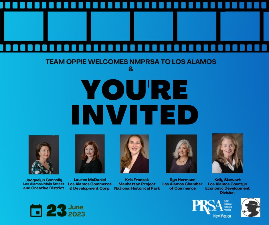 We're excited to host #PR professionals from around #NM, in Los Alamos! The exciting program focuses on how the entire County of Los Alamos is strategically working together to promote “Oppenheimer," a movie filmed in part, in Los Alamos. nmprsa.org/meetinginfo.ph…