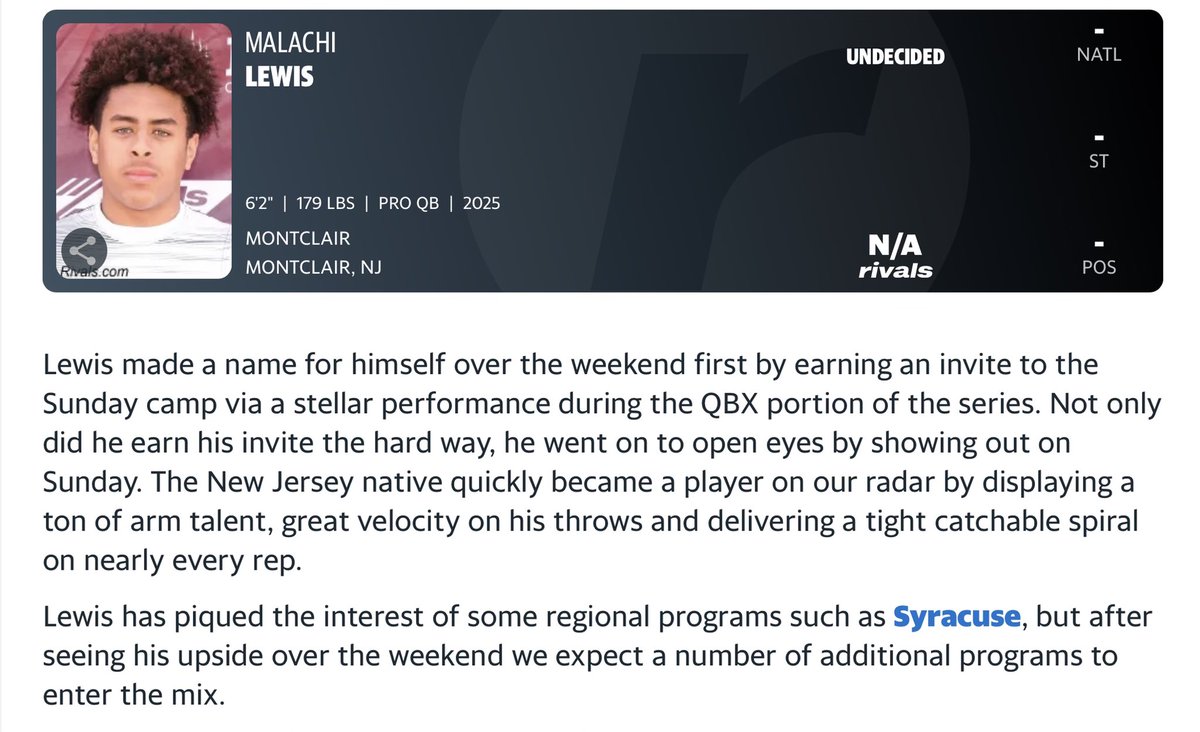 Malachi “BUBBA” Lewis (@bubbalewis1717) on Twitter photo Had a awesome time at rivals, and a great first experience! <a href="/Rivals/">Rivals</a> <a href="/RivalsCamp/">Rivals Camp Series</a> <a href="/RivalsFriedman/">Adam Friedman</a> <a href="/247Sports/">247Sports</a> <a href="/247recruiting/">247Sports Recruiting</a> <a href="/On3sports/">On3</a> <a href="/On3Recruits/">On3 Recruits</a> <a href="/On3Keith/">Keith Niebuhr</a> <a href="/ChadSimmons_/">ChadSimmons</a> Had a awesome time at rivals, and a great first experience! <a href="/Rivals/">Rivals</a> <a href="/RivalsCamp/">Rivals Camp Series</a> <a href="/RivalsFriedman/">Adam Friedman</a> <a href="/247Sports/">247Sports</a> <a href="/247recruiting/">247Sports Recruiting</a> <a href="/On3sports/">On3</a> <a href="/On3Recruits/">On3 Recruits</a> <a href="/On3Keith/">Keith Niebuhr</a> <a href="/ChadSimmons_/">ChadSimmons</a>