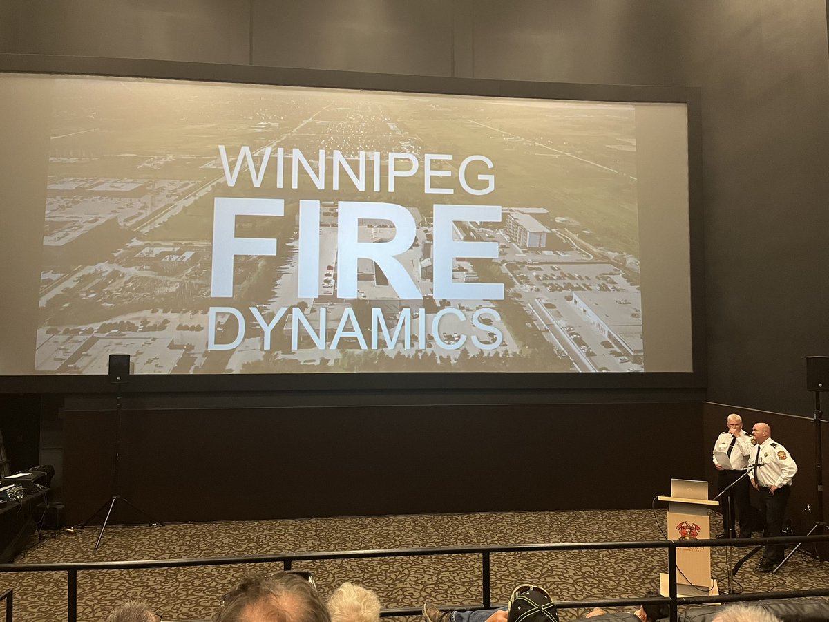 MBFireChiefs's tweet photo. Winnipeg Fire Paramedic Services District Chief Jack Robertson and Senior Training Officer Jared Blair shared information on the Fire Dynamics program that WFPS is training with, and the importance of occupational hygiene (decon) following a response. #MAFC23 https://t.co/SsR3aPU05K