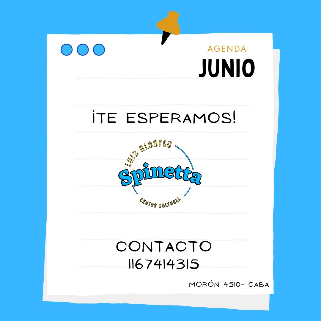 cc_spinetta's tweet photo. 🗓️ JUNIO EN EL SPINETTA •

📣 Estas son algunas de las actividades que tenemos este mes

🎭 Empiezan las clases de Tango y tenemos una clase abierta de Teatro para que te sumes!! https://t.co/vtX6YRhOXV