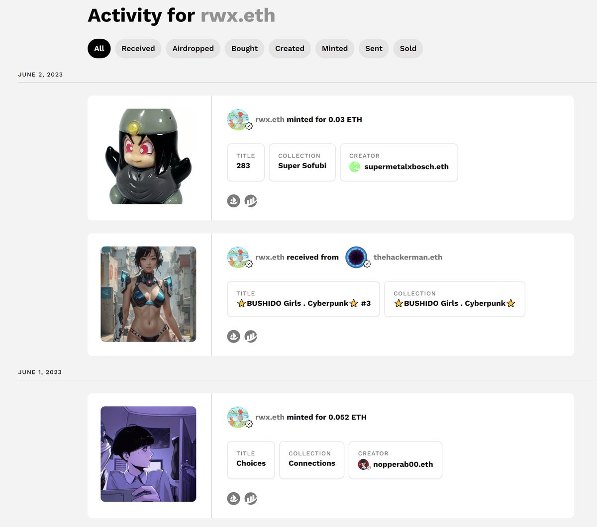 ethdotco's tweet image. 🔹 Eth.co v1.12 update! 🔹

⬫ Now your profile has an Activity tab that shows all your Mints, Sales, etc.

See ours at: ethdotco.eth.co/activity 🔥

Please let us know how we can make this feature better! 🙏