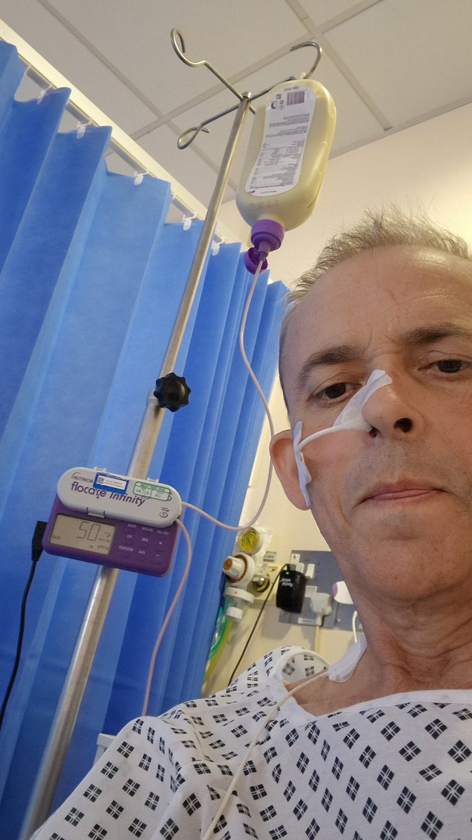 MurraySim6's tweet photo. Day 10 (sat) connected to my food champion for the next few weeks until end of chemo / op prep. Nhs bureaucracy kicking in.
#wholenewworld 
#fuckcancer https://t.co/8wXzBu1G5Z