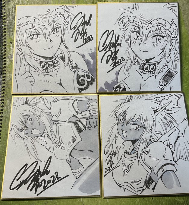 ヤフオク特典用ミニ色紙。未だ4枚しか描いてないが眠いぞ。 