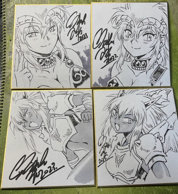 ヤフオク特典用ミニ色紙。未だ4枚しか描いてないが眠いぞ。