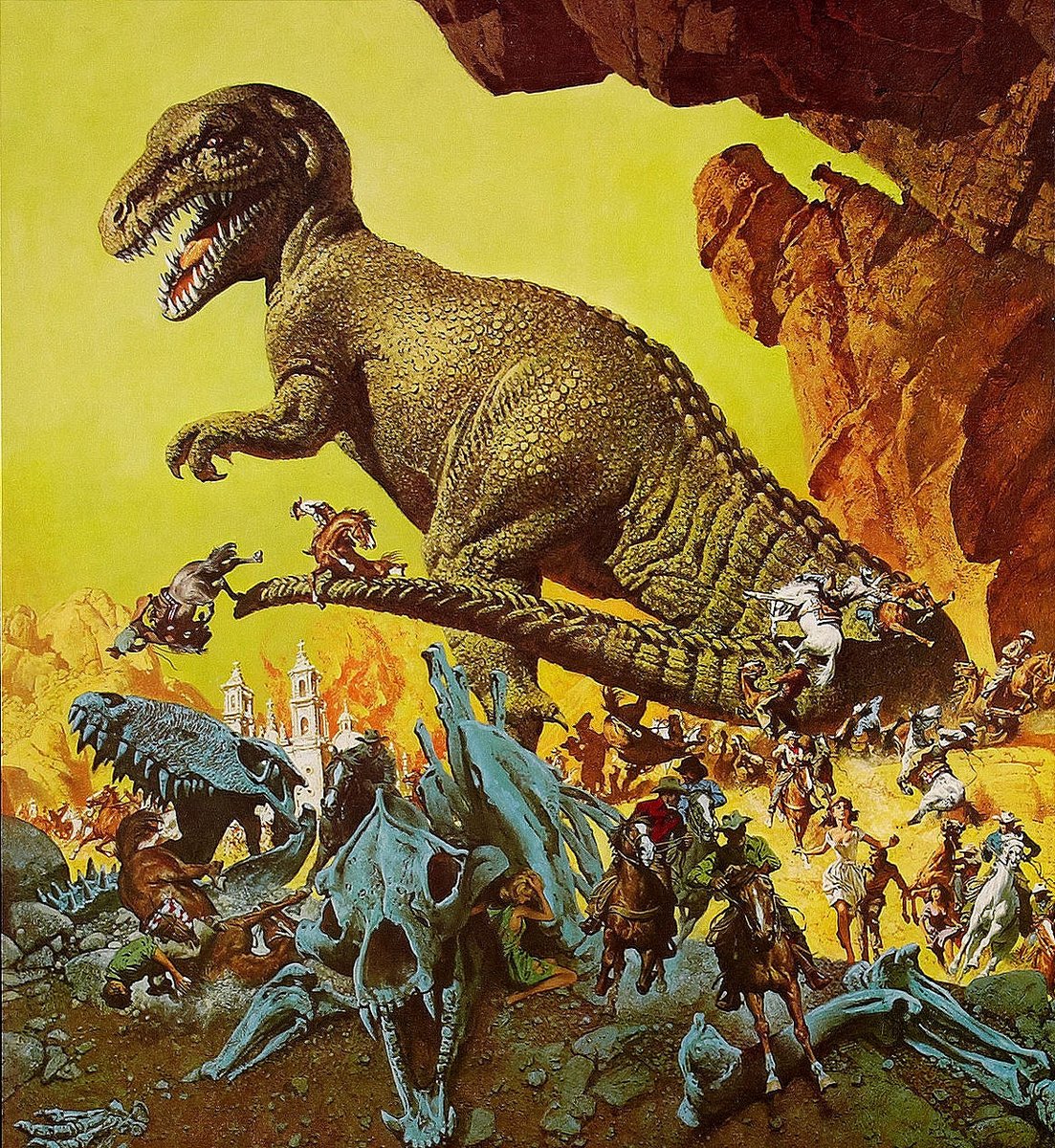 Western mashups (sci-fi western, horror western, etc) seldom work. BUT, there is a crackerjack movie about a dinosaur captured by a #WildWest Show called #ValleyofGwangi with terrific #stopmotion #animation by the legendary #RayHarryhausen. 

If you haven't seen this movie, do!