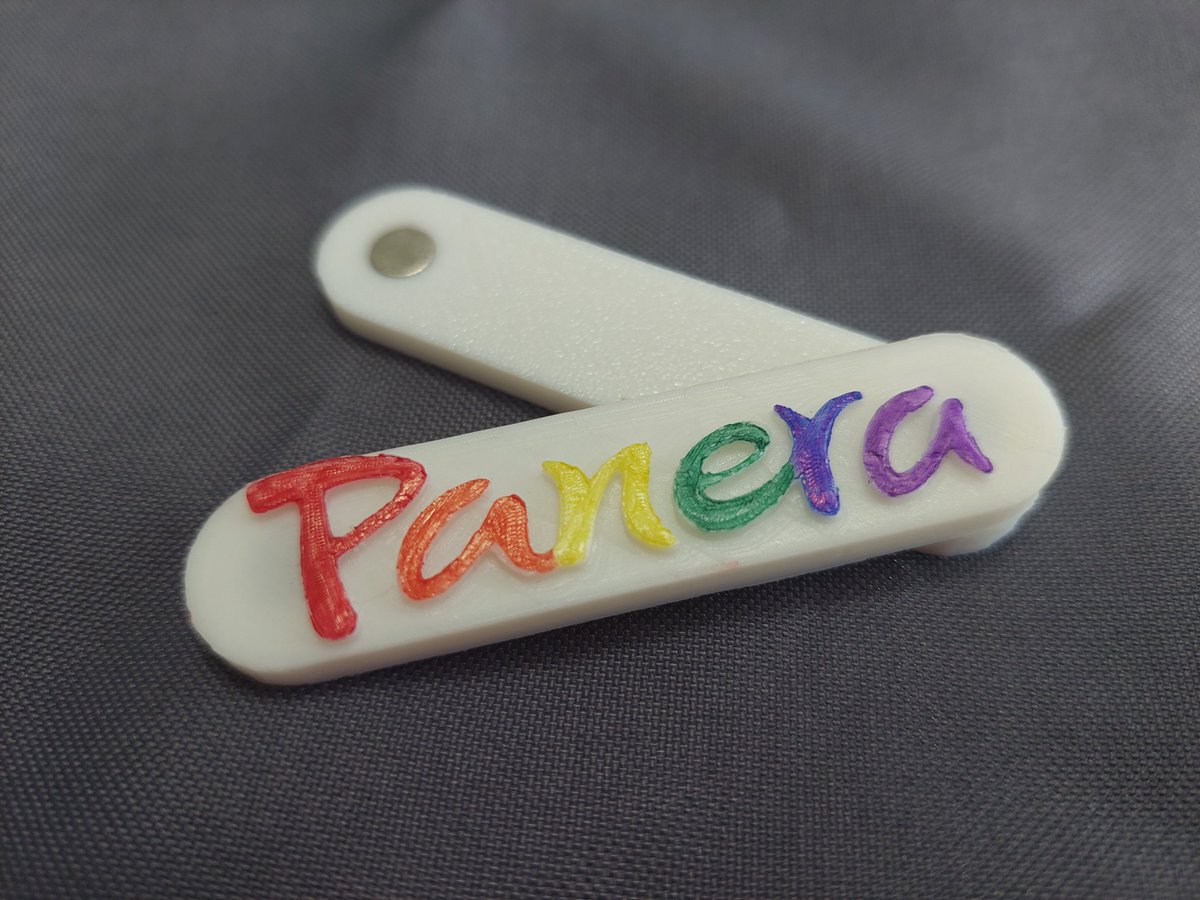 Made some magnetic Panera pride pins for work. I learned the basics of fusion 360, printed them out on my Anycubic Vyper, and coloured the top layer with sharpie.
If I had a Bamboo X1 Carbon with AMS I could multi-colour print 😁.
@panerabread
 #PrideMonth