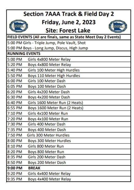 Still time to pack your cars &amp; head to Forest Lake for tonight's section finals track meet! Check out the times &amp; come cheer on your favorite Cardinal! #GOCARDS