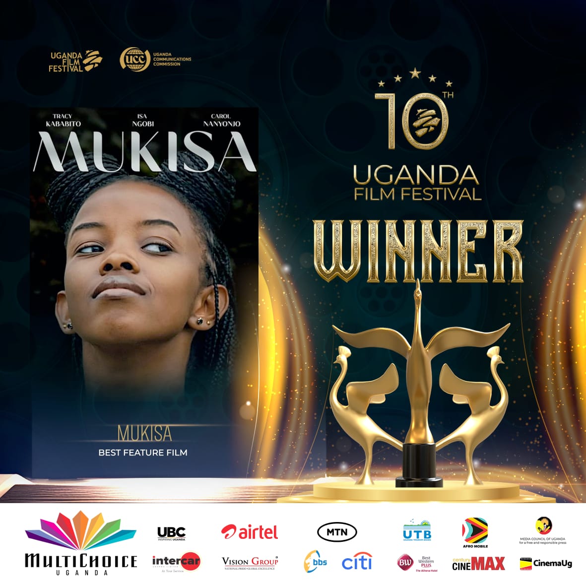 The Winner for the Best Feature Film Award in this year's <a href="/UgandaFilm/">Uganda Film Festival</a> is Mukisa by <a href="/NanaKagga1/">Nana Kagga</a> and Meme Kagga.  

#UFF2023
#UFF10