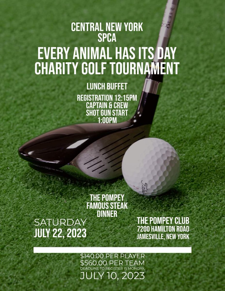 CristieJean's tweet photo. @therealboeheim @AdamWeitsman 
Come play in the @CNY_SPCA annual golf tournament!! https://t.co/Ix51OXvNT2